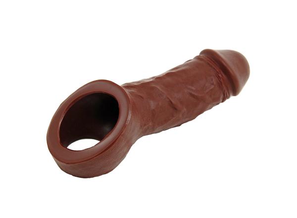 Vixen Creations Holster Silicone Penis Extension Chocolate, a hollow, body-friendly prosthetic attachment.