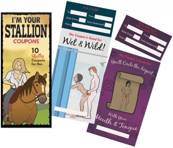 Kheper Games I'm Your Stallion Coupons for Her booklet featuring adult-themed vouchers for playful romance.