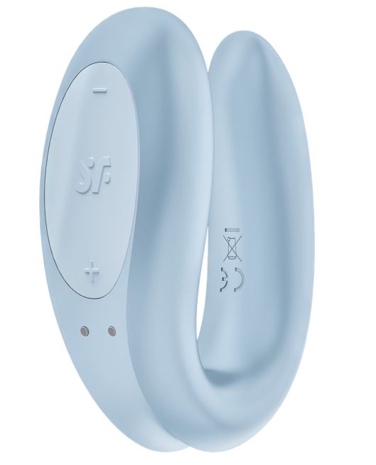 Satisfyer Double Joy App Controlled Couples Vibrator Blue showing ergonomic design and control interface.