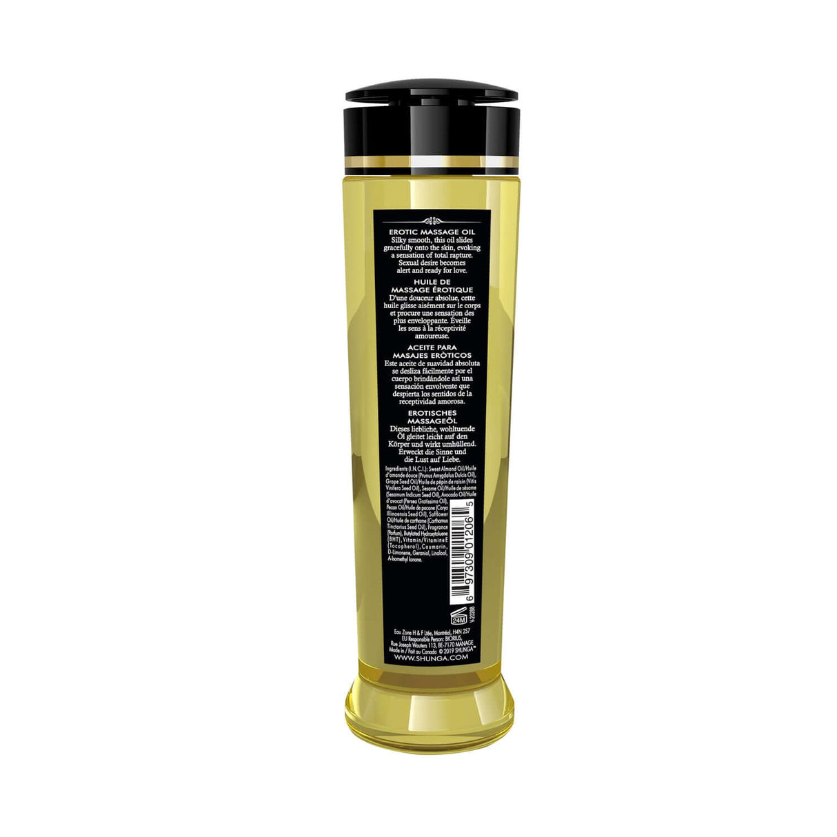 Shunga Massage Oils Sensation Lavender 8 Oz bottle featuring rich, natural ingredients and antioxidants for smooth skin.