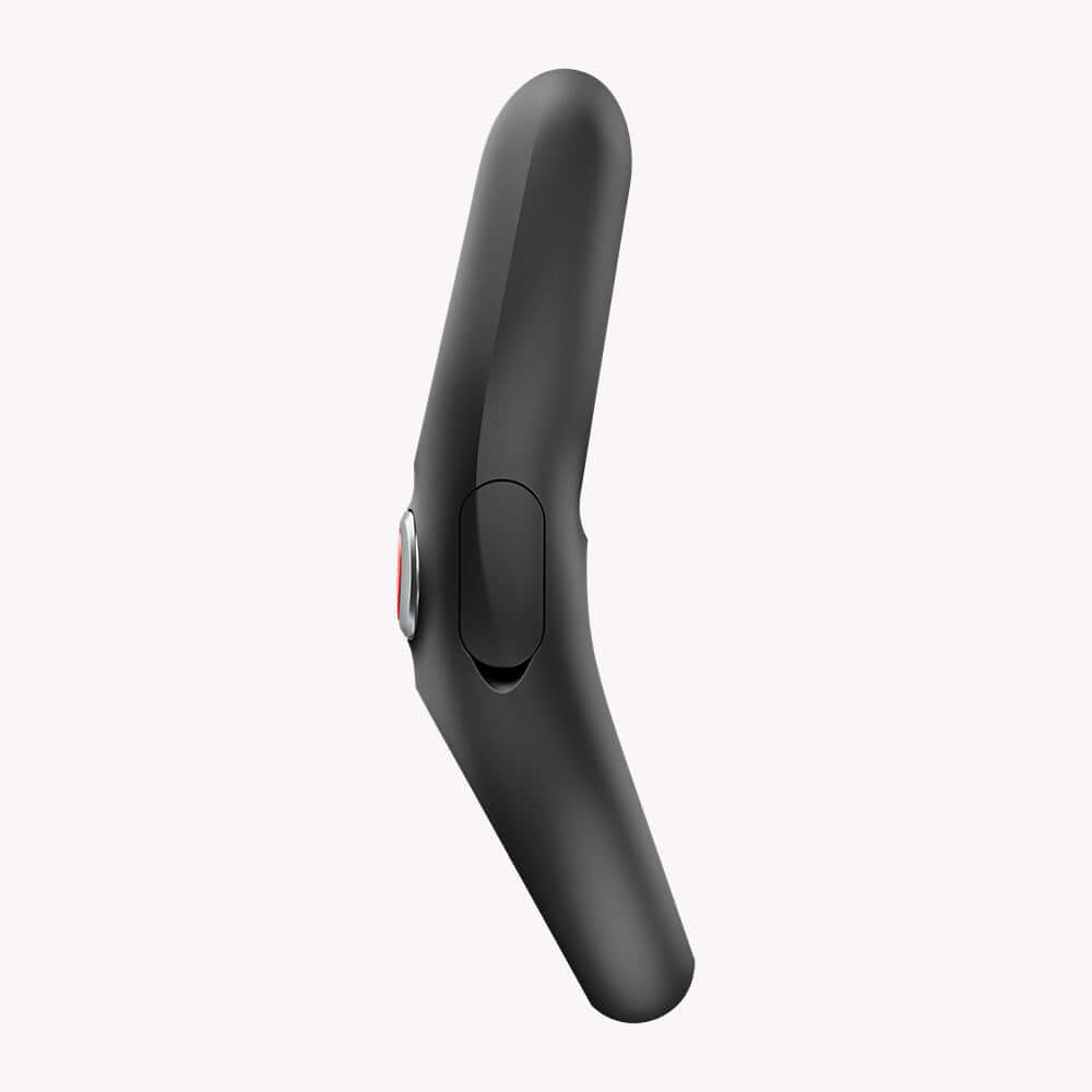 NOS Classic Vibrating Cock Ring Black side view showcasing its sleek design and control button.