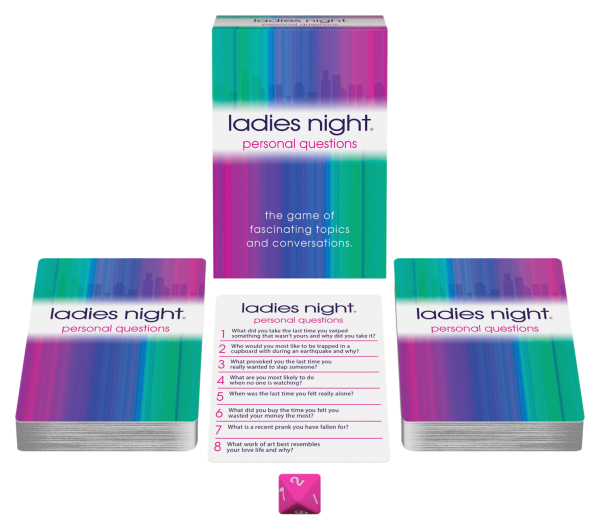 Ladies Night Personal Questions Game box and cards designed for revealing conversations and laughter.