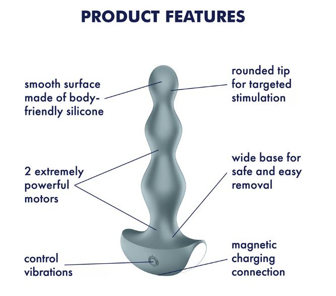 Satisfyer Lolli-Plug 2 Vibrating Butt Plug Ice Blue features smooth silicone, rounded tip, powerful motors, and wide base for easy removal.