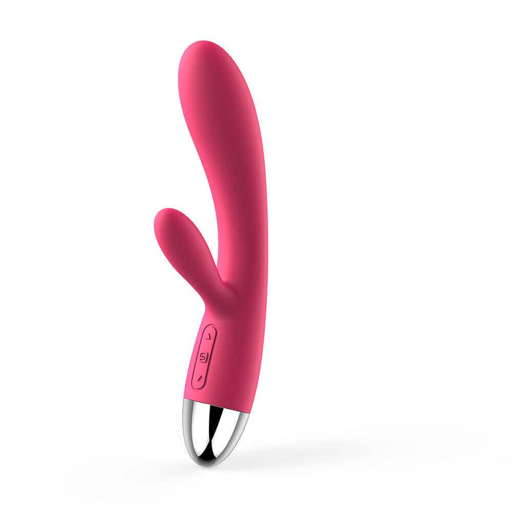 SVAKOM Lorna rechargeable dual-function rabbit vibrator in vibrant pink with sleek design and control buttons.
