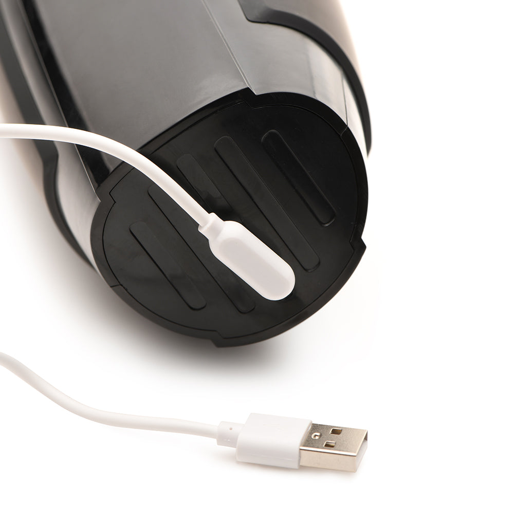 Close-up of LoveBotz Milker Max USB charging port and base, featuring a sleek design for easy connectivity.