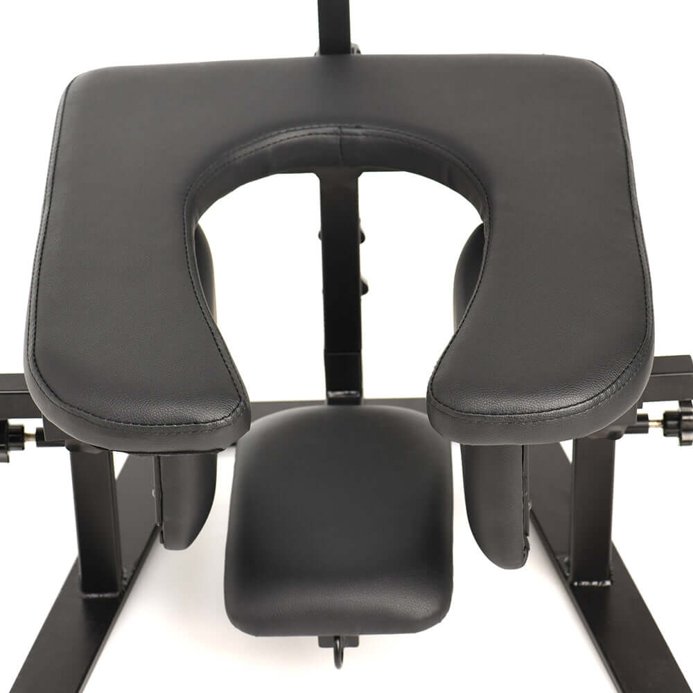 Master Series Pleasure Throne oral sex chair, with black plush seating and sturdy iron frame for comfort and stability.