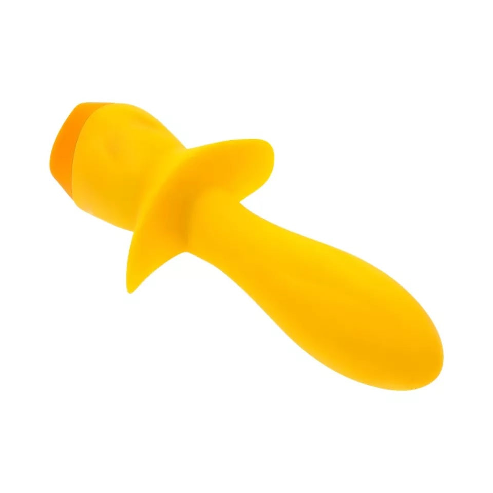 Selopa Mellow Yellow Silicone Vibrating Plug Yellow, bright yellow vibrating anal plug with textured safety base.