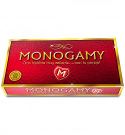 Monogamy A Hot Affair With Your Partner Spanish board game packaging in vibrant red color.