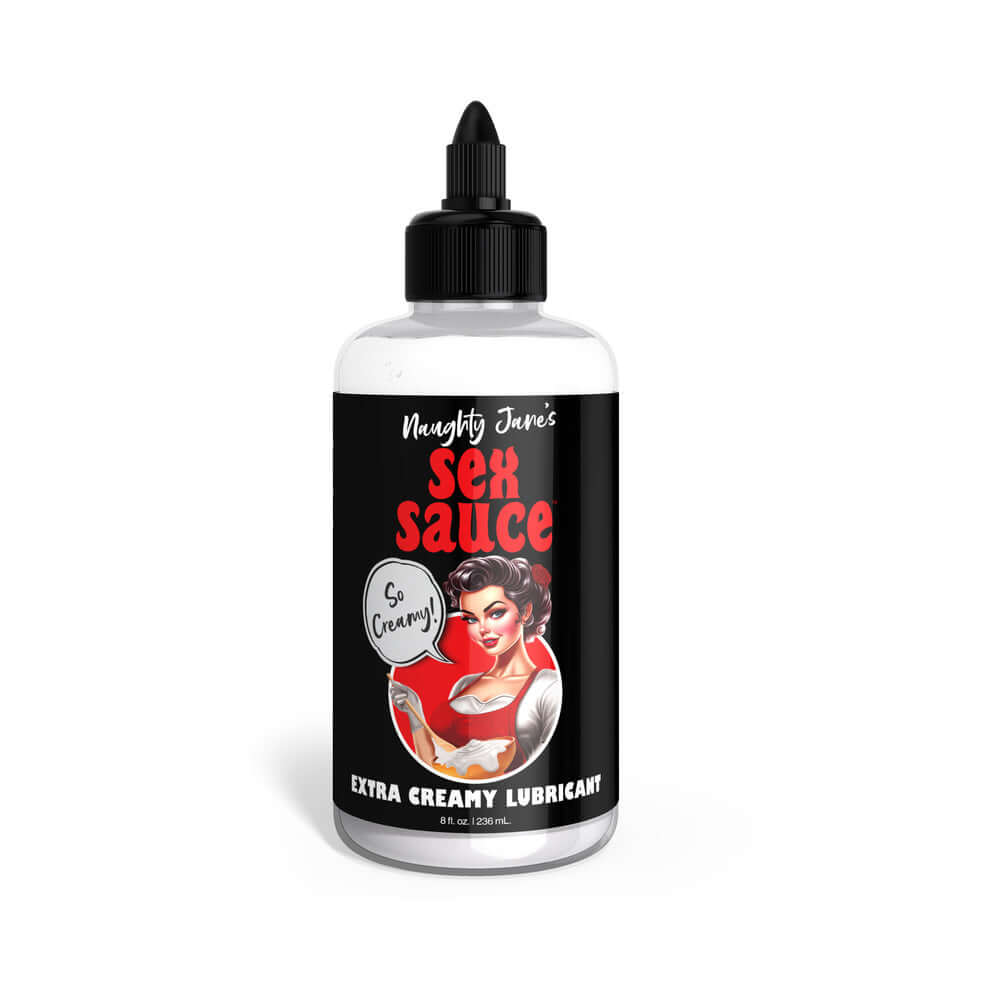 Naughty Jane's Extra Creamy Sex Sauce 8 oz bottle, perfect for enhancing intimate experiences with a thick, gooey lubricant.