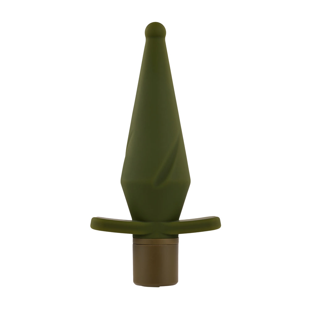 Selopa The Private Vibrating Silicone Anal Plug Green, a tapered silicone anal plug for targeted stimulation.