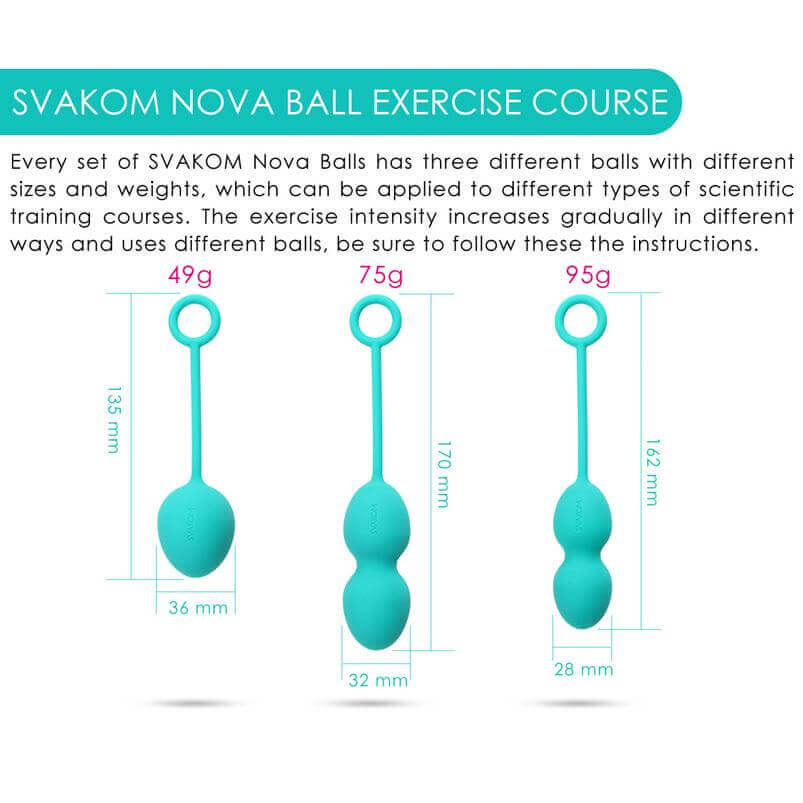 Svakom Nova Silicone Kegel Exercise Ben Wa Ball Set Plum Red featuring three different weights and sizes for pelvic floor training.
