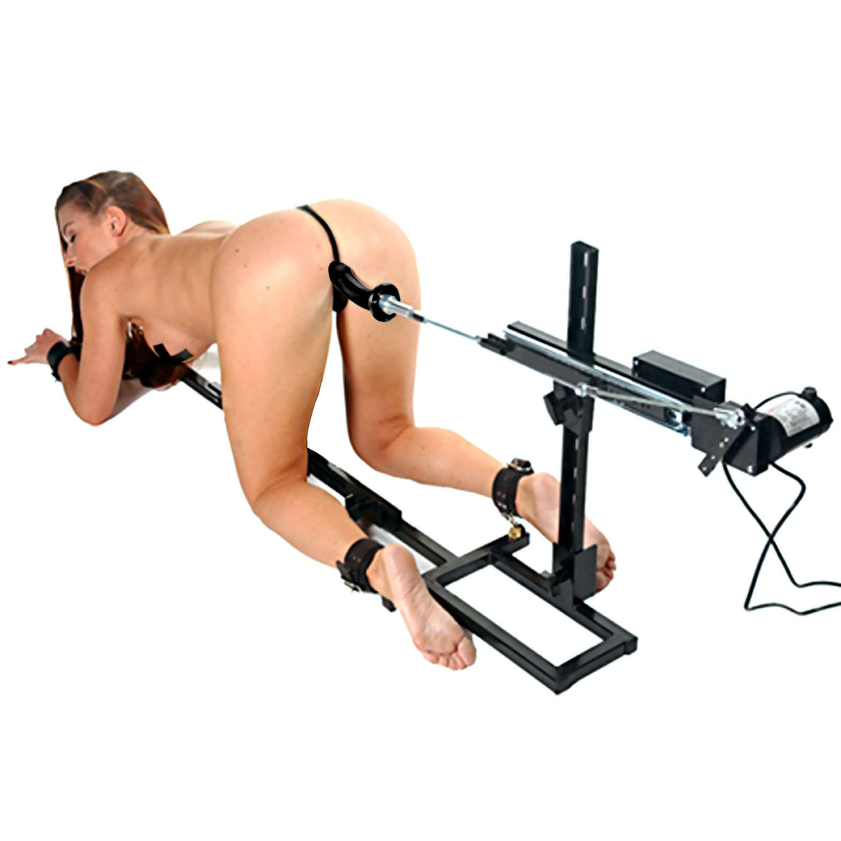 The Stockade Rear Penetration Fucking Machine in use with a restrained model for optimal pleasure.
