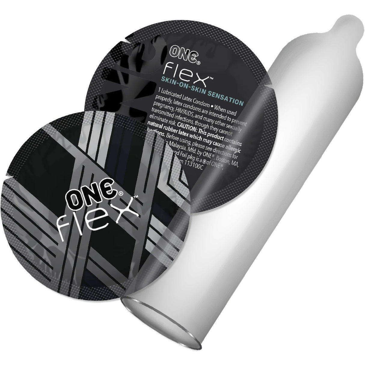 One Flex Graphene Condoms 10 Pack packaging and condom design showcasing ultra-thin material for maximum sensation.