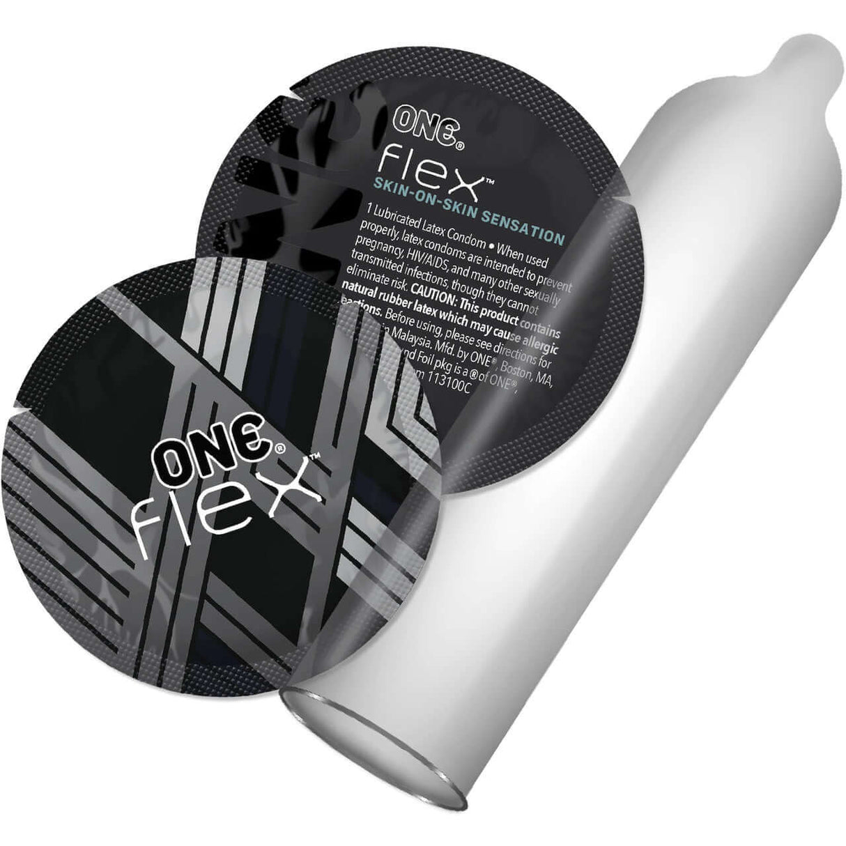 One Flex Graphene Condoms 10 Pack packaging and condom design showcasing ultra-thin material for maximum sensation.