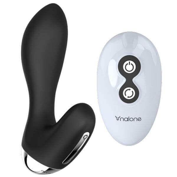 Nalone Pro P Remote Control Prostate Massager with remote control in black silicone design for prostate stimulation.