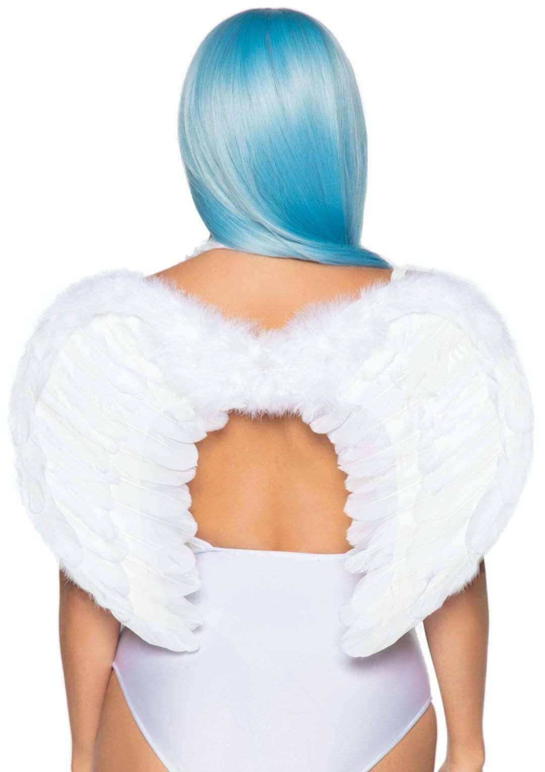 Leg Avenue Marabou Trimmed Feather Wings White showcasing angel wings with soft white feathers and luxurious trim.