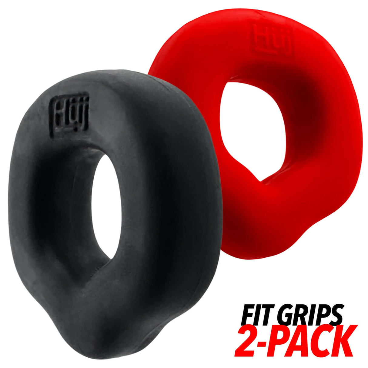 Oxballs Fit Grips 2-Pack Ergo-Fit Cockrings Black Red featuring rubbery, thick rings for comfort and fit.
