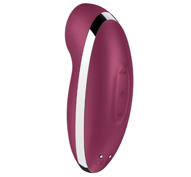 Satisfyer Tap & Climax 2 Lay-On Clitoral Vibrator Red featuring a sleek design and dual-motor tapping programs.