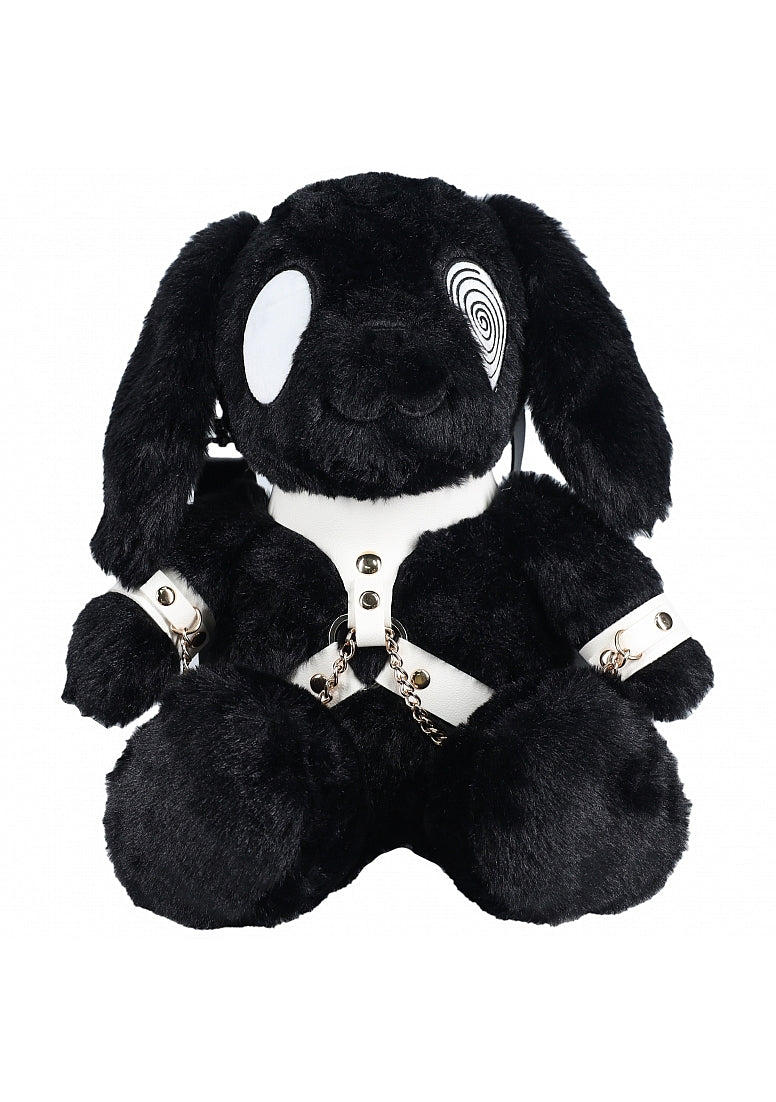 S-Line Bunny Backpack Circle Eye Large Black plush toy with distinctive circle eye and stylish accessories.
