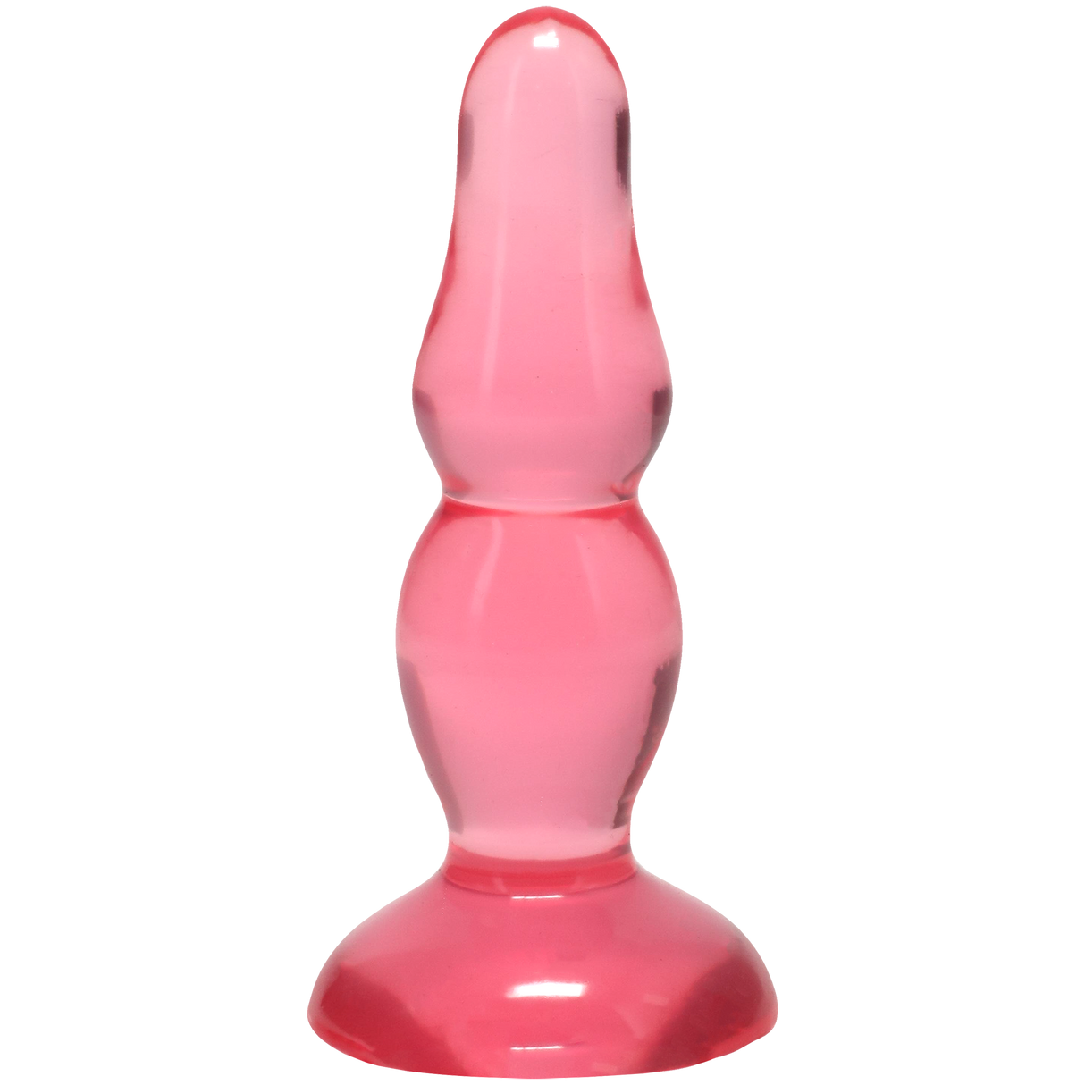 Crystal Jellies Novice Pop Plug 4 Inch Pink, a translucent pink jelly anal plug with tapered tip for beginners.