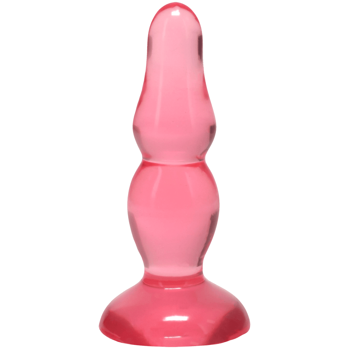 Crystal Jellies Novice Pop Plug 4 Inch Pink, a translucent pink jelly anal plug with tapered tip for beginners.