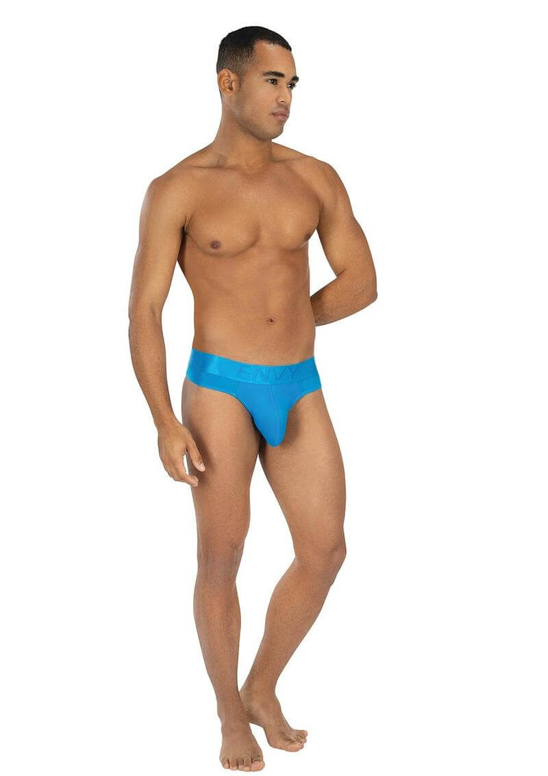 Envy Artic Bolt Thong Blue Medium Large on model showcasing the vibrant arctic blue hue and modern athletic design.