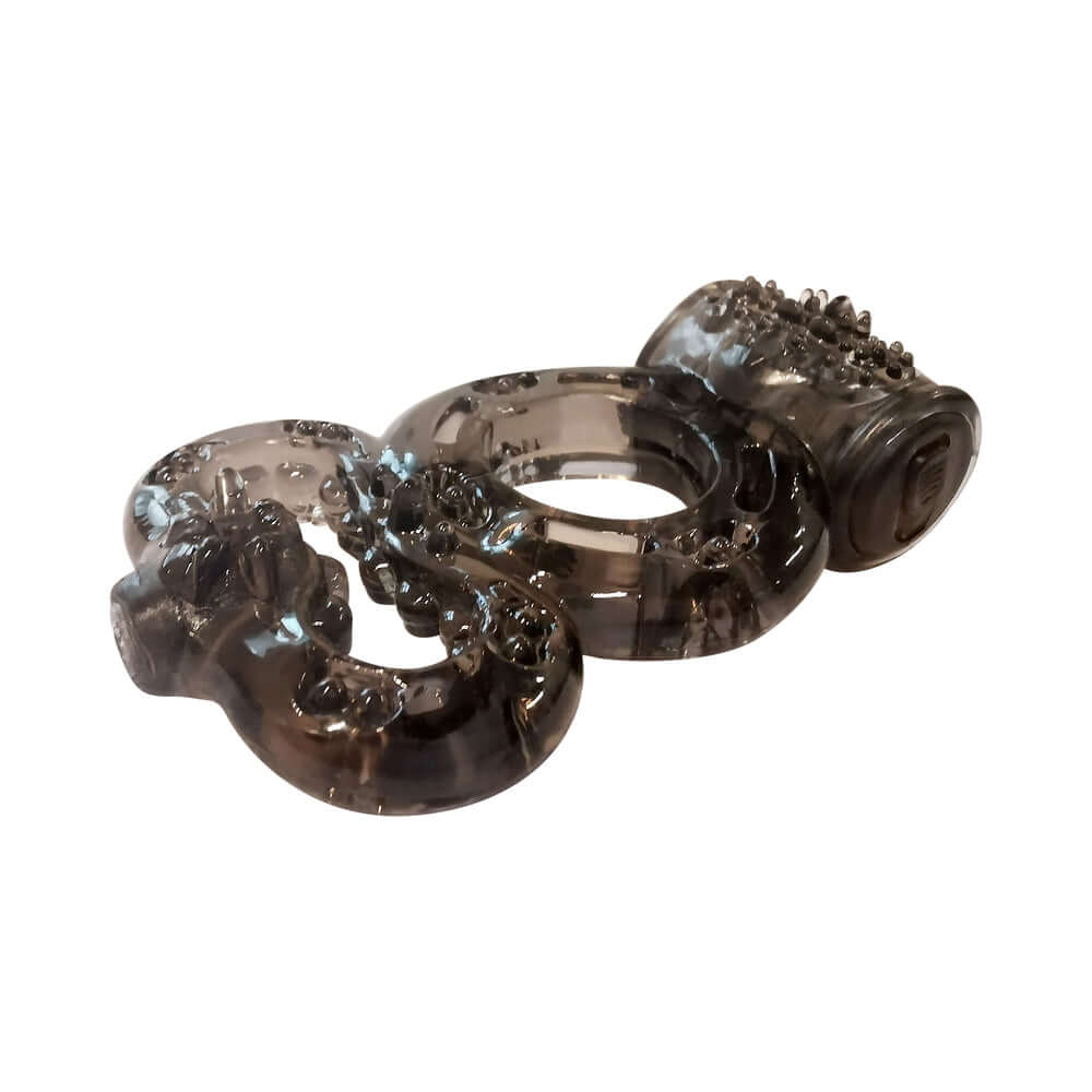 Triple ring cock ring set in transparent gray, designed for enhanced pleasure and stimulation.