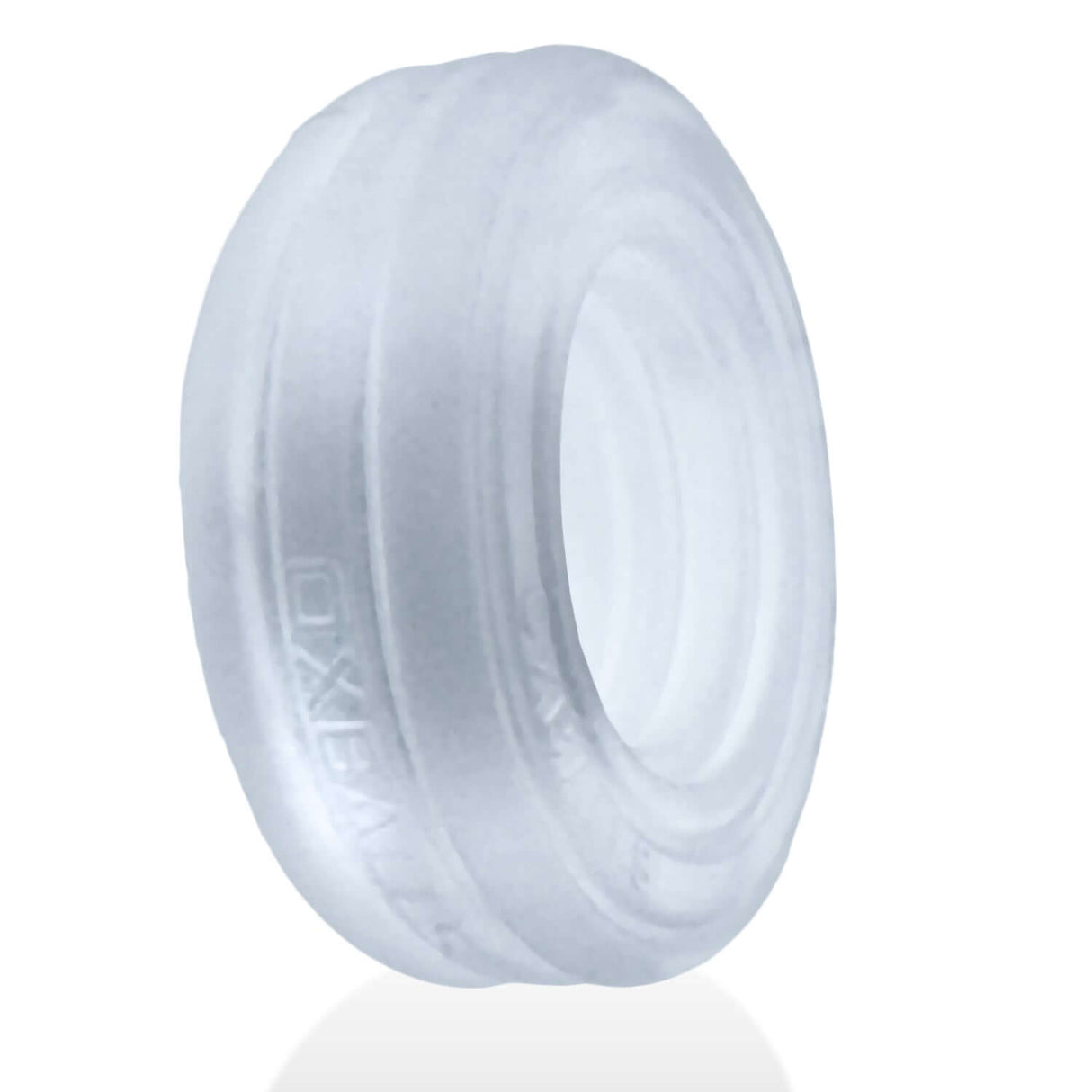 Oxballs Roto Grooved Gripper-Ribbed Cockring Clear Steam, a sleek clear silicone cockring for intense play.