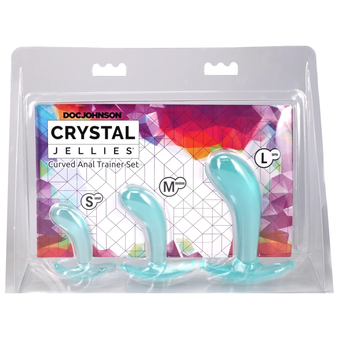 Crystal Jellies Curved Anal Trainer Set Teal includes three sizes for gradual anal training.