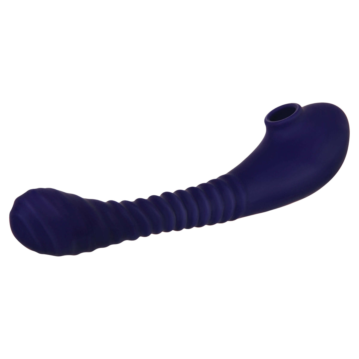 Bendable Sucker Dual End Silicone Vibrator Purple on a white background showcasing its sleek design and texture.