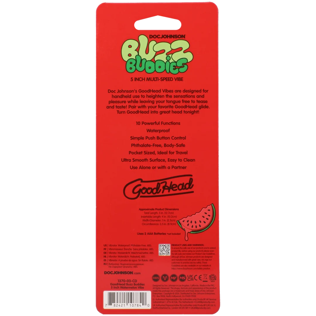 Goodhead Buzz Buddies 5 Inch Multi-Speed Vibe Watermelon