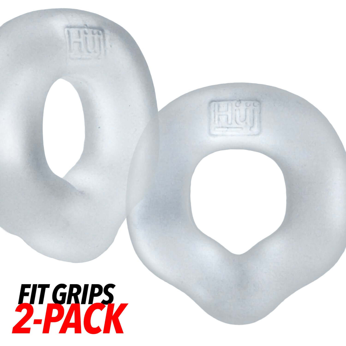 Oxballs Fit Grips 2-Pack Ergo-Fit Cockrings Clear - two clear rubbery rings designed for comfort and secure fit.