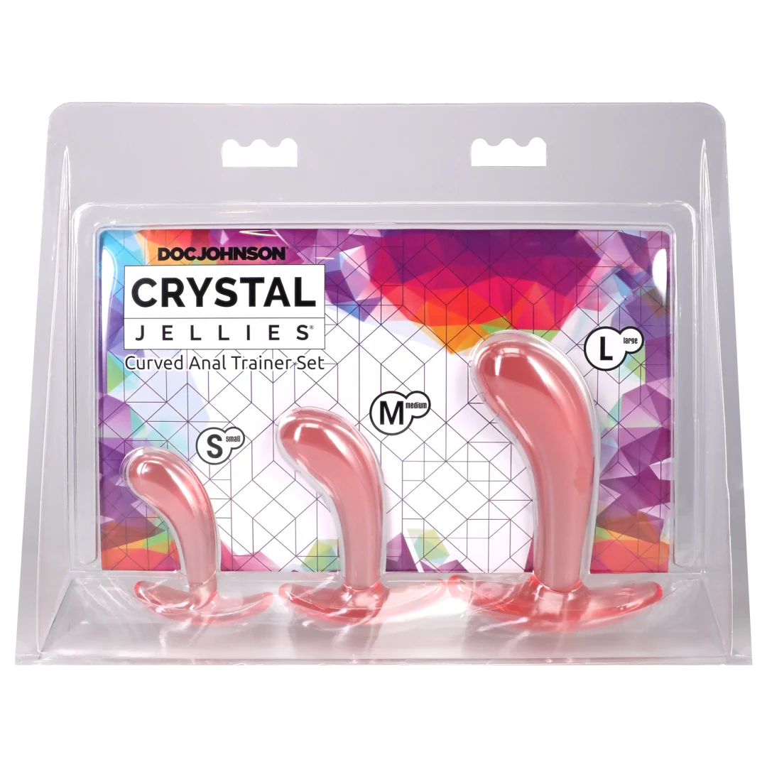 Crystal Jellies Curved Anal Trainer Set Pink packaging with three sizes for anal training.