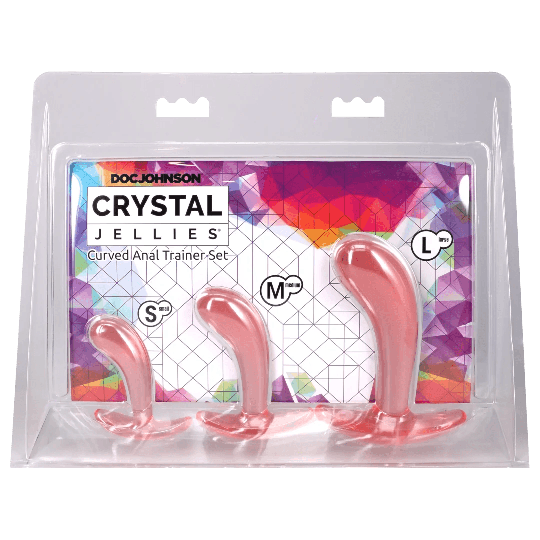 Crystal Jellies Curved Anal Trainer Set Pink packaging with three sizes for anal training.