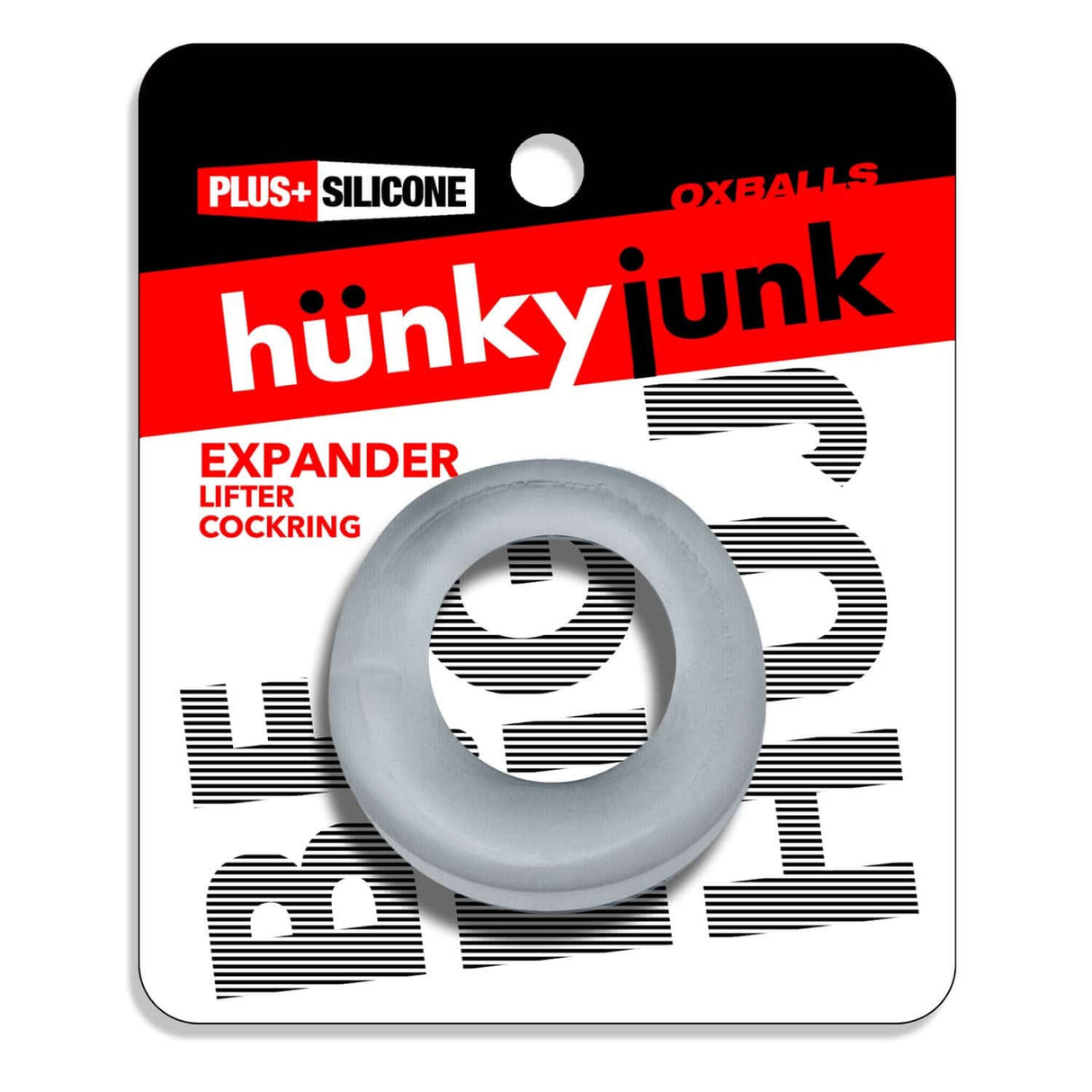 Oxballs Expander Slimmer Scoop Style Cockring Clear Steam packaging featuring a scoop-style design.