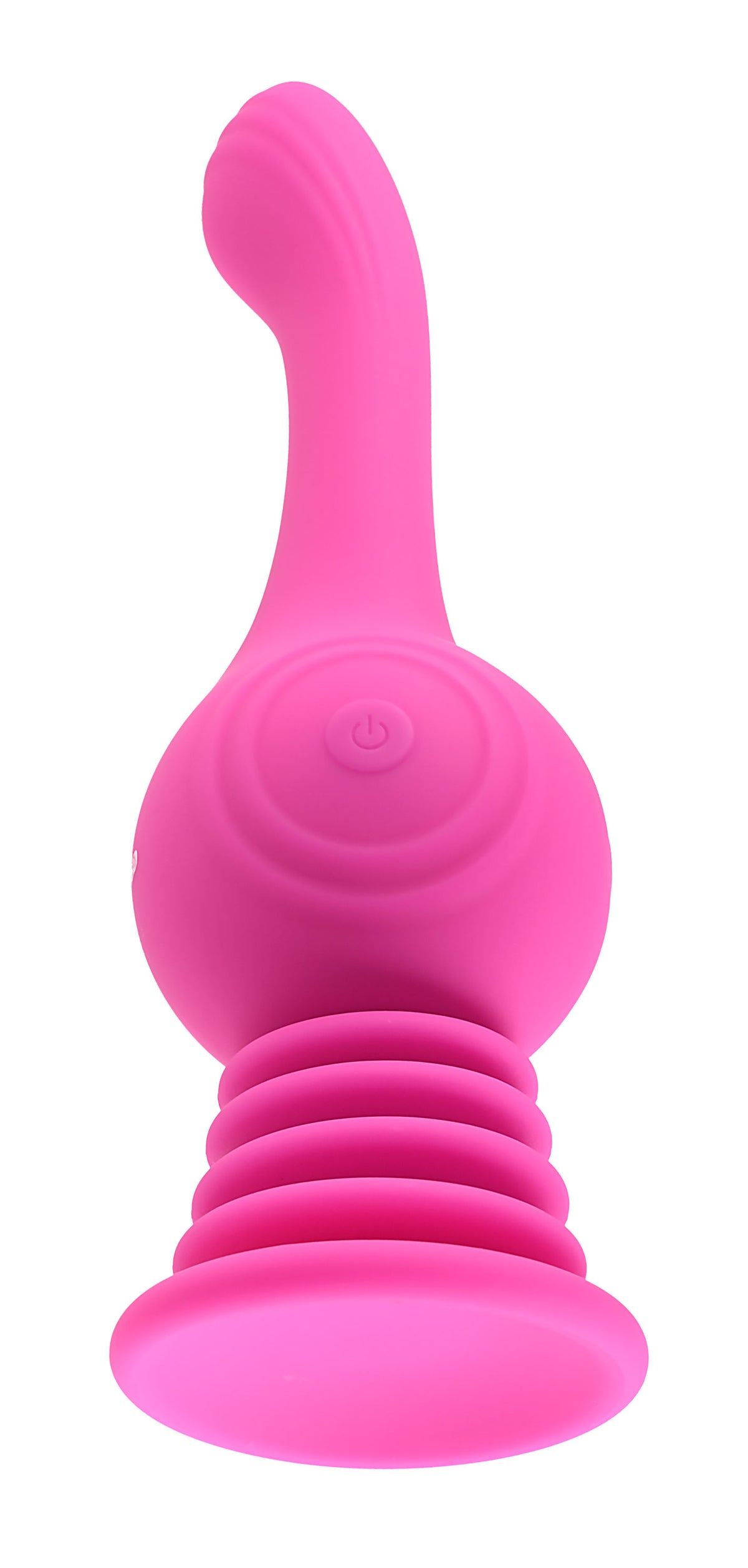 Gyro Vibe Silicone Suction Cup Vibrator Pink showing its textured shaft and suction cup base for enhanced pleasure.