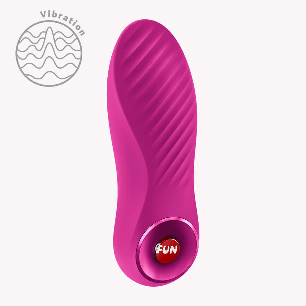 Fun Factory Bijou Bullet Vibrator Magenta in a compact design showcasing its wavy texture and power button.
