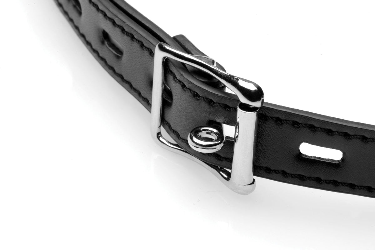 STRICT Silicone Ball Gag with Nipple Clamps Black buckle detail on a sleek black strap