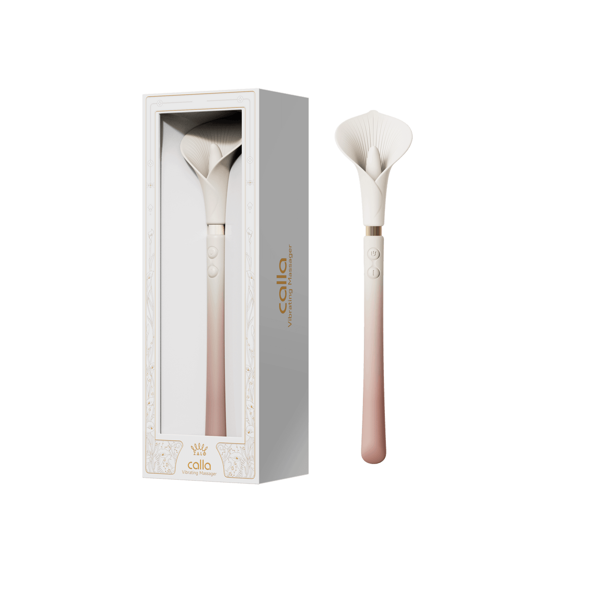 ZALO Calla dual-head vibrating wand in Blossom Pink, elegantly packaged for personal use and relaxation.