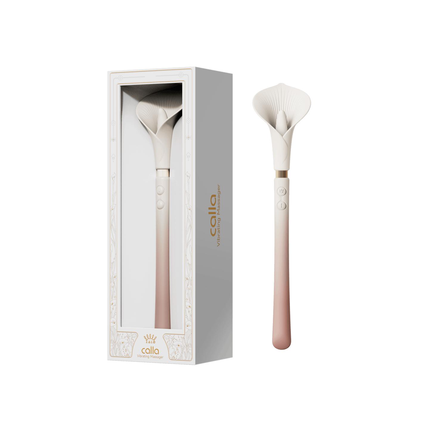 ZALO Calla dual-head vibrating wand in Blossom Pink, elegantly packaged for personal use and relaxation.