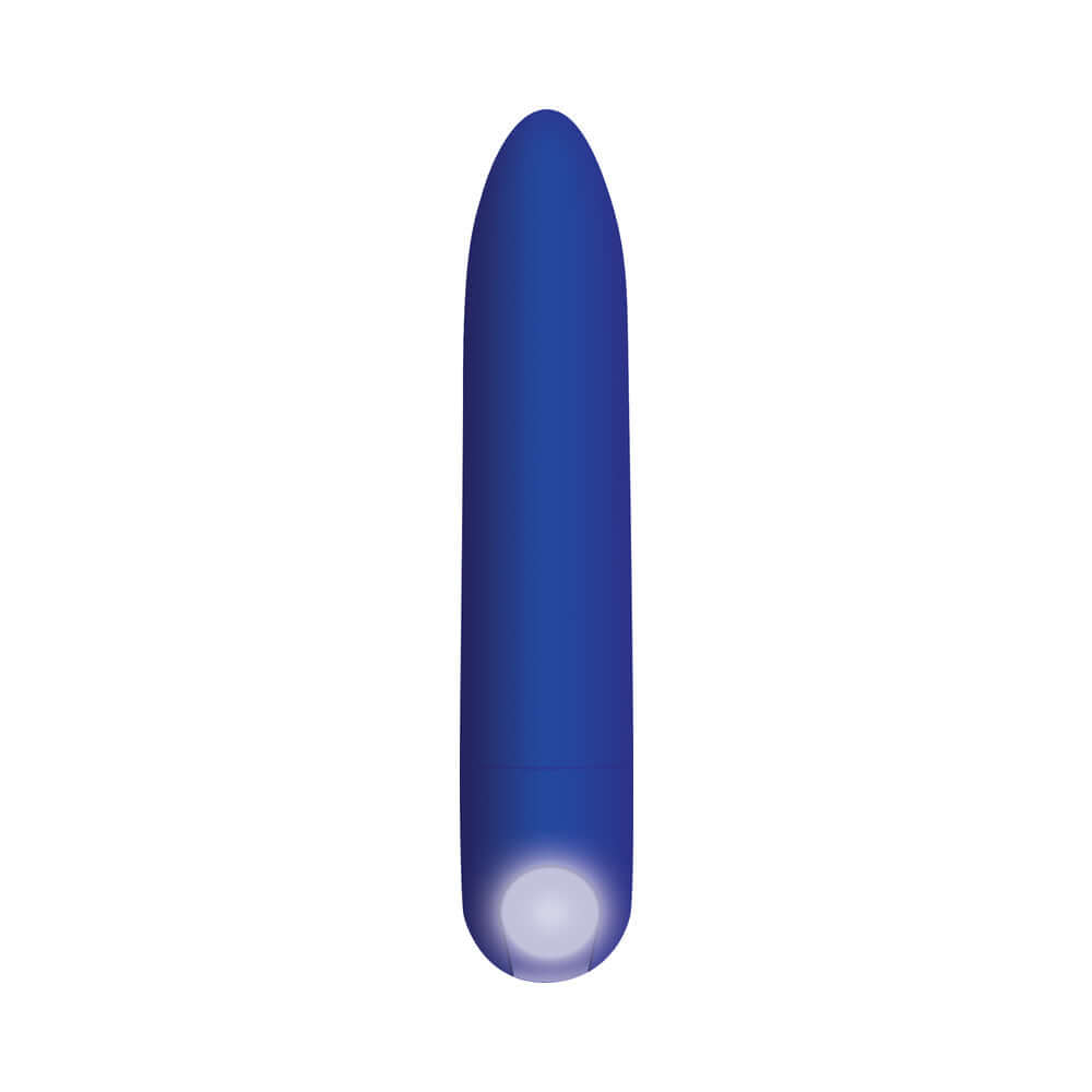 Zero Tolerance All Mighty blue rechargeable bullet vibrator, waterproof, smooth design for pinpoint pleasure.