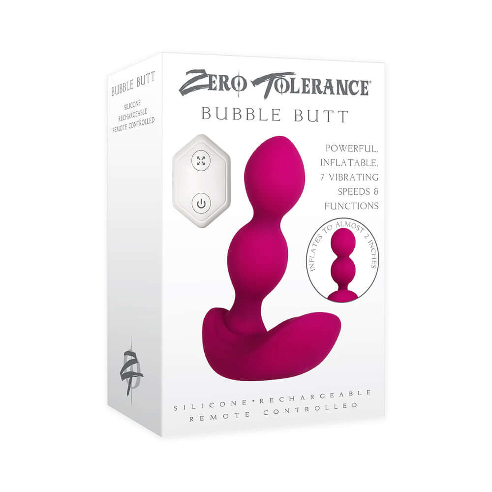 Zero Tolerance Bubble Butt Inflatable Vibrating Beaded Anal Plug in pink with remote control.