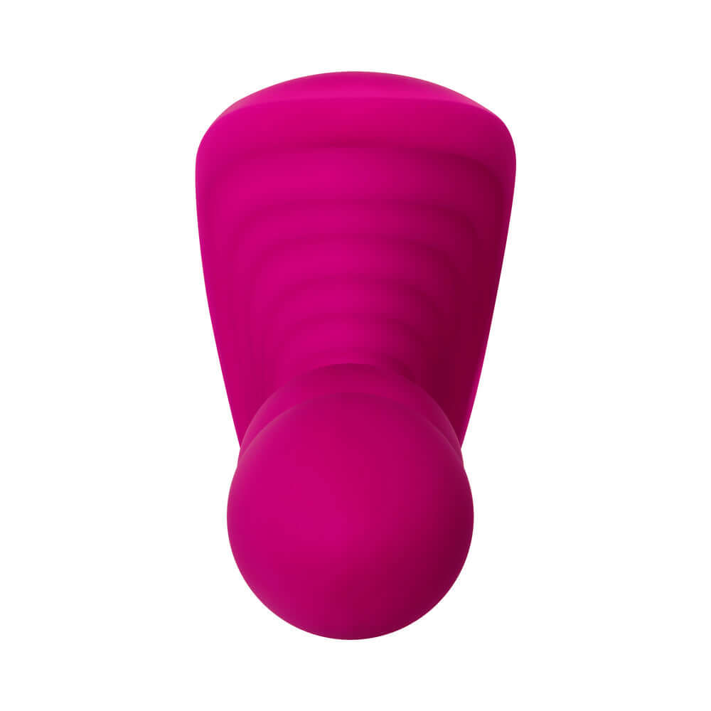 Pink inflatable vibrating anal plug with ergonomic design, featuring multiple ridges and a round tip for enhanced pleasure.