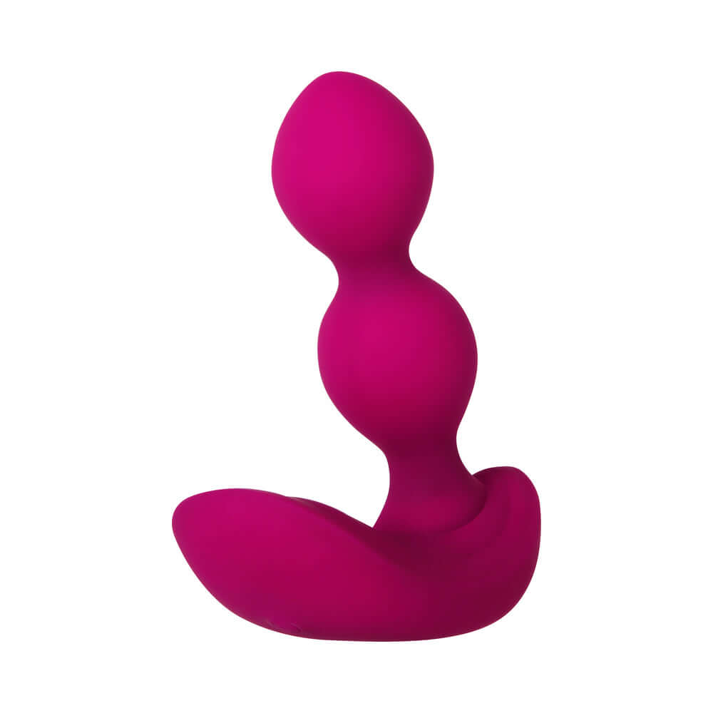 Pink vibrating inflatable anal plug with beaded design for enhanced pleasure and multiple vibration settings.