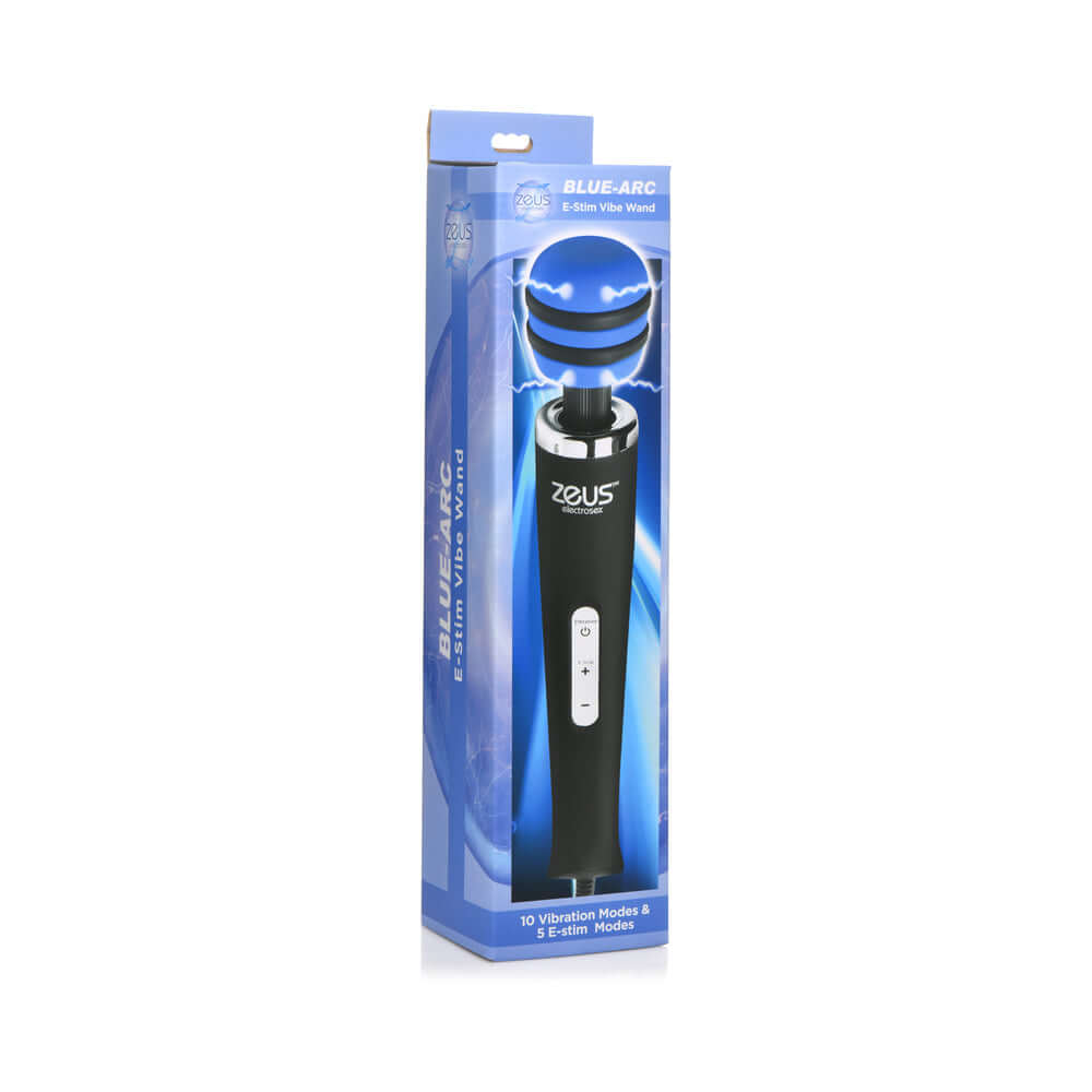 Zeus Blue-Arc E-Stim Wand Massager with 10 vibration and e-stim modes for enhanced pleasure.