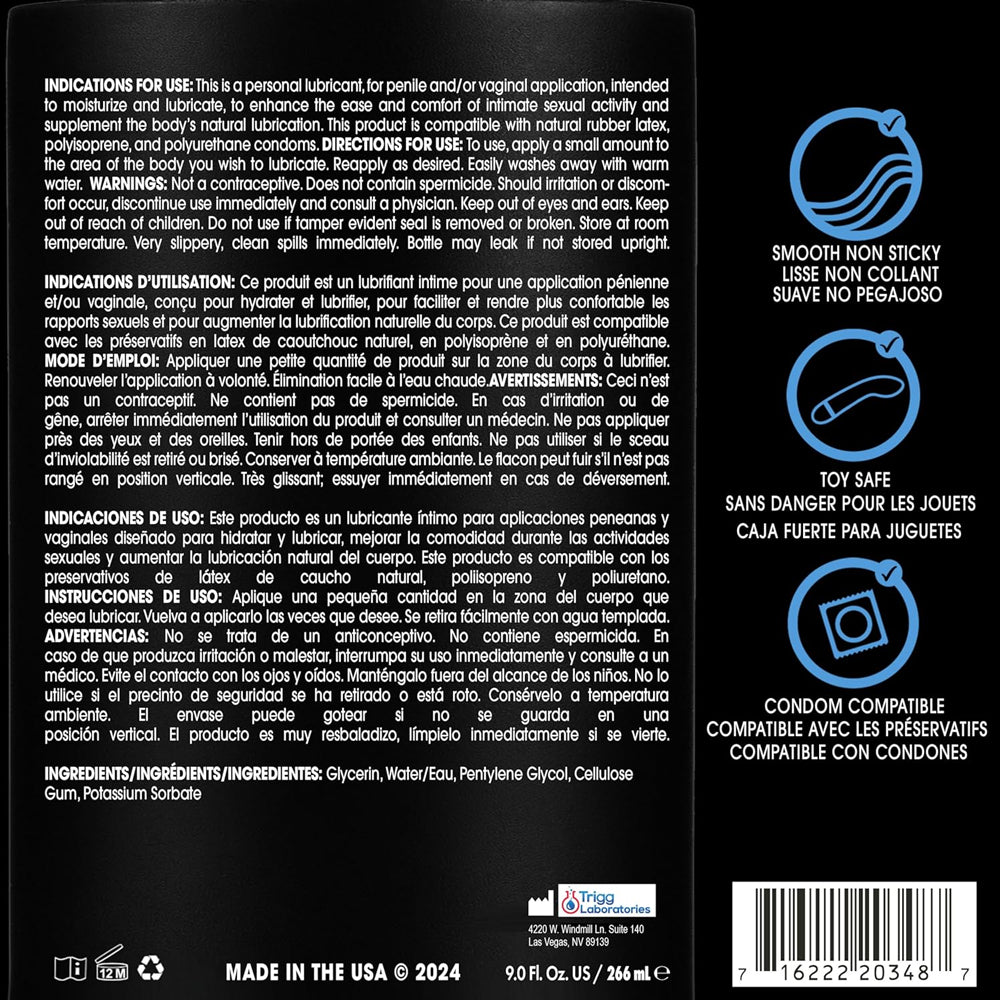 Wet Original Water Based Lubricant 9 Oz packaging with usage instructions and ingredients listed.
