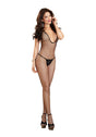 Dreamgirl Diamond Net Halter Open Crotch Bodystocking Black worn by a model showcasing its sexy diamond net design.