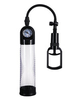 Rock Solid Boost It Penis Pump with Gauge showing clear vacuum cylinder and pressure gauge for effective erection aid.