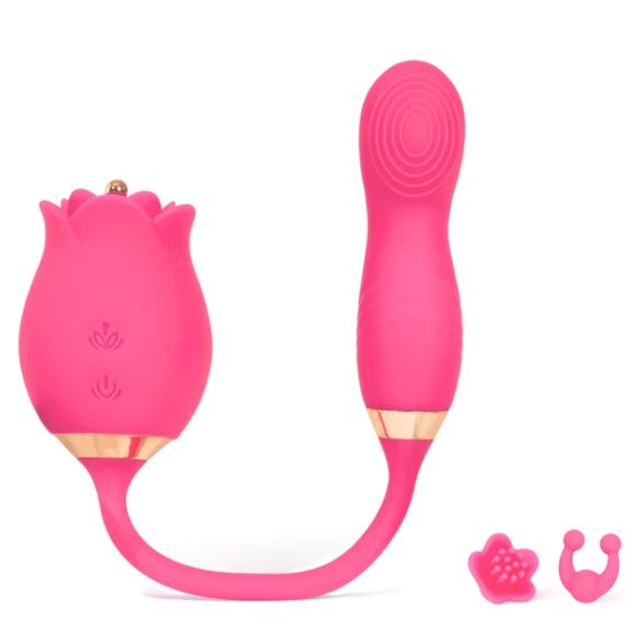 The Gg Rose Stem Thrusting Stimulator, a pink rose-inspired adult toy with powerful performance and elegant design.