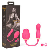 The Gg Rose Stem Thrusting Stimulator in pink, elegantly designed with packaging and accessories.